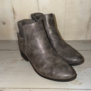 BareTraps Gray Leather-Look Ankle Booties